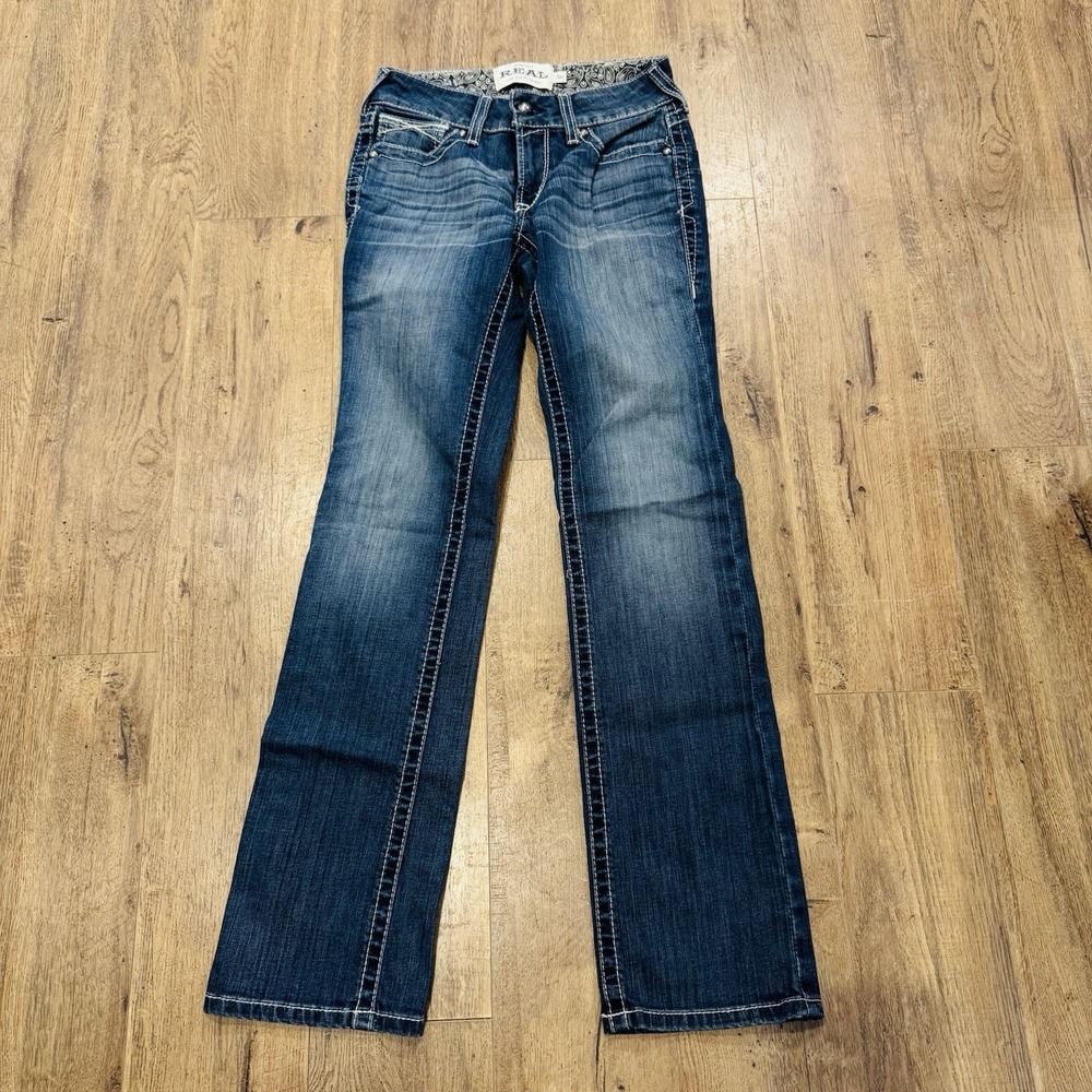 Ariat REAL Women Mid Rise Straight Leg ICON OCEAN Blue Jeans 10017217 Sz 26